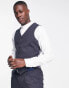 Noak skinny suit waistcoat in navy Glen check worsted wool blend