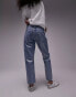 Topshop silver foil mid rise straight jeans in bleach Серебристый, W24 L30 - фото #10