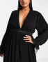 Фото #6 товара ASOS DESIGN Curve pleated blouson sleeve midi dress with belt detail in black