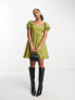 Фото #1 товара Miss Selfridge poplin babydoll smock dress in olive