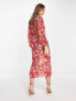 Pretty Lavish balloon sleeve button midaxi dress in red and pink floral