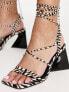 Фото #5 товара River Island tie up strappy zebra heeled sandal with flared heel in white