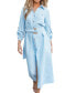 ფოტო #1 პროდუქტის Women's Blue Striped Collared Front Button Midi Shirt Beach Dress