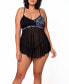 Фото #1 товара Plus Size Jasmine Lace , Floral Print and Mesh Baby Doll