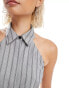 Фото #3 товара COLLUSION halter shirt co ord with strappy back in grey pinstripe