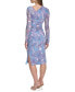 Фото #2 товара Women's Mesh Asymmetrical-Neck Shirred-Waist Midi Bodycon Dress