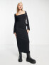 Фото #7 товара COLLUSION square neck rib maxi dress in black