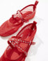 Фото #4 товара & Other Stories mesh ballerina pumps with cross over studded straps in red