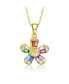 Фото #1 товара Sterling Silver with Gold Plated Multi Color Baguette Cubic Zirconia Flower Style Pendant Necklace