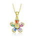 Sterling Silver with Gold Plated Multi Color Baguette Cubic Zirconia Flower Style Pendant Necklace