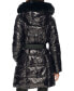 Фото #3 товара Women's Belted Faux-Fur-Trim Hooded Puffer Coat