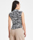 ფოტო #3 პროდუქტის Petite Animal-Print Side-Ruched Mock-Neck Top, Created for Macy's