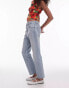 Фото #4 товара Topshop cropped mid rise straight jeans with raw hems in summer bleach