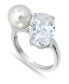 Cubic Zirconia and Imitation Pearl Stone Ring in Silver Plate, Created for Macy's