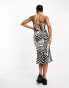 Wednesday's Girl satin cowl neck cami midi dress in beige zebra