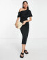 Фото #2 товара ASOS DESIGN pleated shoulder pencil midi dress in black