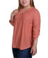 Фото #3 товара Plus Size 3/4 Tab Sleeve Y-Neck Blouse