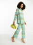 Фото #1 товара Y.A.S broderie wide leg trouser co-ord in blue and yellow