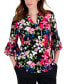 Фото #1 товара Petite Floral-Print 3/4-Ruffled-Sleeve Split-Neck Top