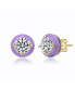 Фото #1 товара Young Adults/Teens 14k Yellow Gold Plated with Cubic Zirconia Purple Enamel Round Halo Stud Earrings