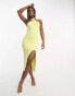 Фото #4 товара The Frolic midi dress with twist high neck and side slit in yellow