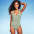Фото #2 товара Women's Ribbed Plunge Twist-Front One Piece Swimsuit - Shade & Shore Green M