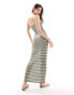 ASOS DESIGN crochet stripe bandeau maxi dress with trim detail in green