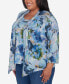 Plus Size Classic Watercolor Floral Melange Two In One Top With Necklace Синий, 3X - фото #4