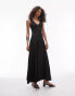 Topshop v neck jersey and pleated midi dress in black Черный, 42 - фото #1