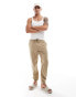 Фото #1 товара Pull&Bear linen look cuffed hem trousers in sand