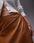 Never Fully Dressed PU wrap midi skirt in camel