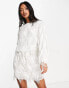 Фото #2 товара ASOS DESIGN embellished fringe batwing mini dress in white