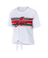 Фото #2 товара Women's White Wisconsin Badgers Striped Front Knot Cropped T-shirt