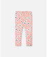 Big Girls Printed Leggings Pink With White Flowers