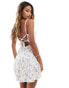 Hollister floral print open back linen mini dress in white