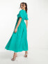 Фото #3 товара Vila Bridesmaid A line tulle midaxi dress with button front in emerald green