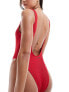 Фото #7 товара River Island scoop plunge textured swimsuit in bright red