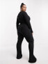 ASOS DESIGN Curve rib square neck long sleeve unitard jumpsuit in black