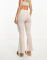 Boux Avenue Leila rib v waistband flare trouser in stone Серый, 44 - фото #2