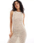 JDY open crochet midi tank dress in stone