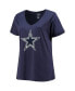 Фото #2 товара Футболка женская Fanatics Dallas Cowboys с фамилией и номером Dak Prescott, синяя, больших размеров, V-образный вырез