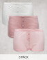 Фото #1 товара ASOS DESIGN 3 pack boxers in pink stripe, pink pointelle & white with contrast stitching