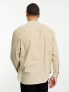 Фото #3 товара Bershka long sleeve grandad neck shirt in beige