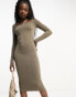 Фото #2 товара Pull&Bear long sleeve second skin maxi dress in taupe