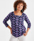 Women's Printed Square-Neck 3/4 Sleeve Knit Top, Created for Macy's Синий Цветочный, 2XL - фото #1