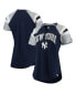 Фото #1 товара Women's Navy and Gray New York Yankees Game On Notch Neck Raglan T-shirt