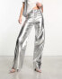 Mango straight leg jeans in metallic silver