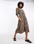 Фото #1 товара Whistles cheetah print midi shirt dress in brown