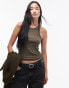 Фото #1 товара ARKET rib jersey racer back tank vest in khaki green