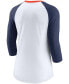 ფოტო #3 პროდუქტის Women's White, Heathered Navy Detroit Tigers Color Split Tri-Blend 3/4 Sleeve Raglan T-shirt